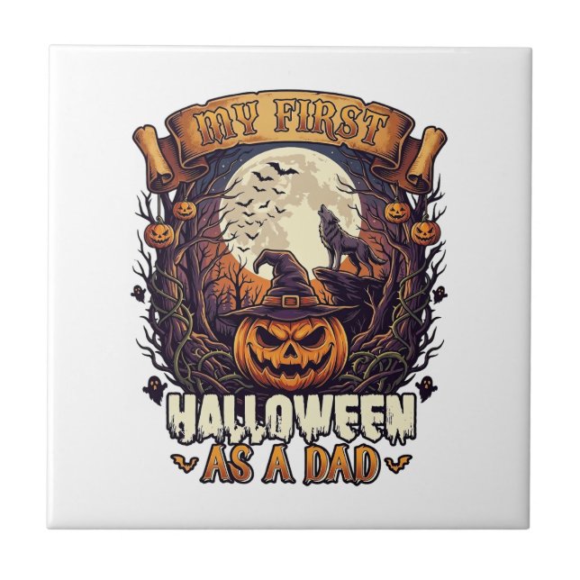 First Halloween As Dad Pumpkin Wolf Moon_1 Tile (Front)