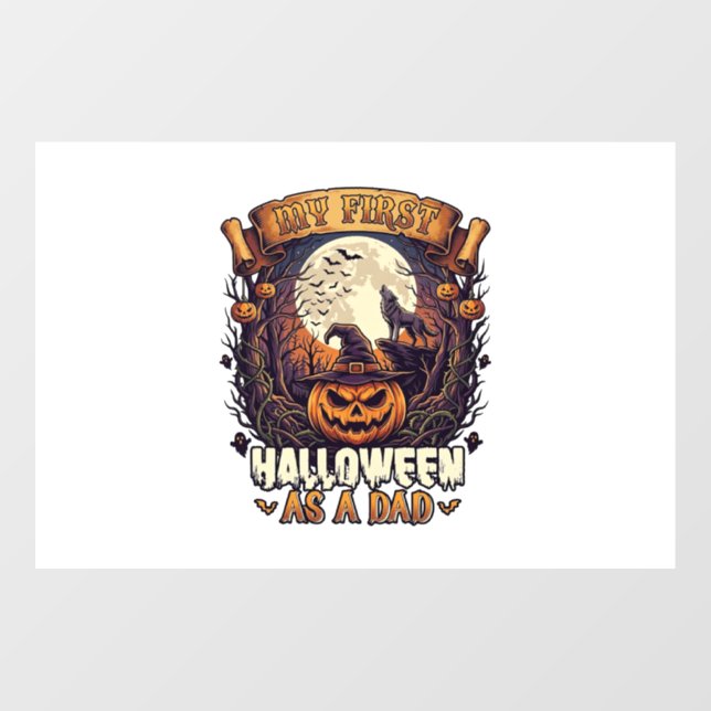 First Halloween As Dad Pumpkin Wolf Moon_1 Window Cling (Sheet)