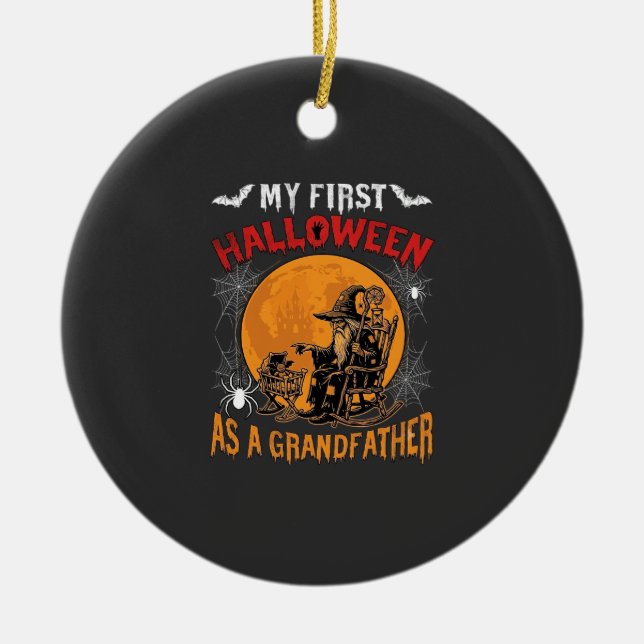 First Halloween As Grandfather Wizard Bat Moon_1 Ceramic Tree Decoration (Front)
