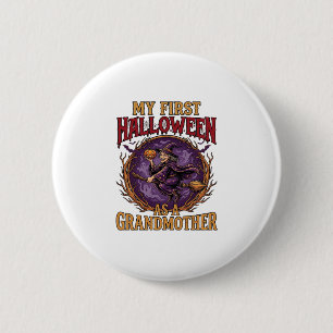 First Halloween As Grandmother Witch Pumpkin Bats_ 6 Cm Round Badge
