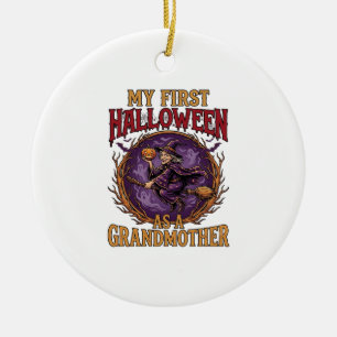 First Halloween As Grandmother Witch Pumpkin Bats_ Ceramic Tree Decoration
