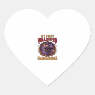 First Halloween As Grandmother Witch Pumpkin Bats_ Heart Sticker