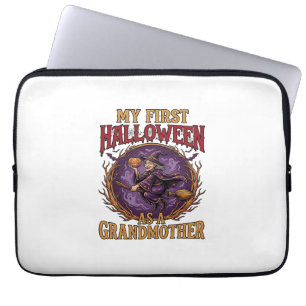 First Halloween As Grandmother Witch Pumpkin Bats_ Laptop Sleeve