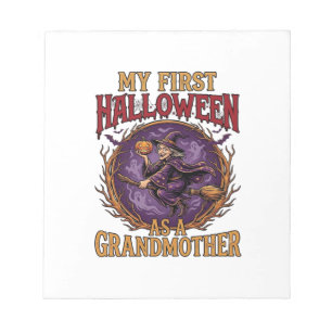 First Halloween As Grandmother Witch Pumpkin Bats_ Notepad