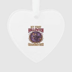 First Halloween As Grandmother Witch Pumpkin Bats_ Ornament