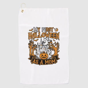 First Halloween As Mum Ghost Castle Pumpkin Trees Golf Towel