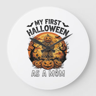 First Halloween As Mum Pumpkin Scarecrow Baby Moon Large Clock