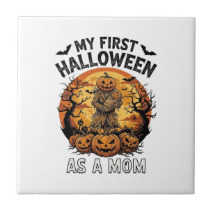 First Halloween As Mum Pumpkin Scarecrow Baby Moon Tile