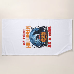 First Halloween As Mum Pumpkin Wolf Moon_1 Beach Towel
