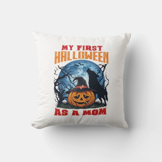 First Halloween As Mum Pumpkin Wolf Moon_1 Cushion (Front)