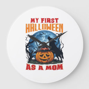 First Halloween As Mum Pumpkin Wolf Moon_1 Large Clock