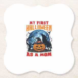 First Halloween As Mum Pumpkin Wolf Moon_1 Paper Coaster