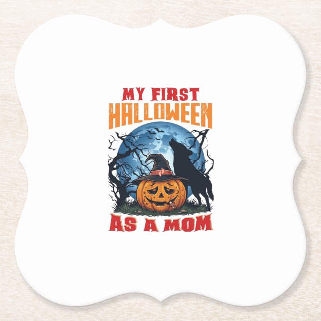 First Halloween As Mum Pumpkin Wolf Moon_1 Paper Coaster (Front)