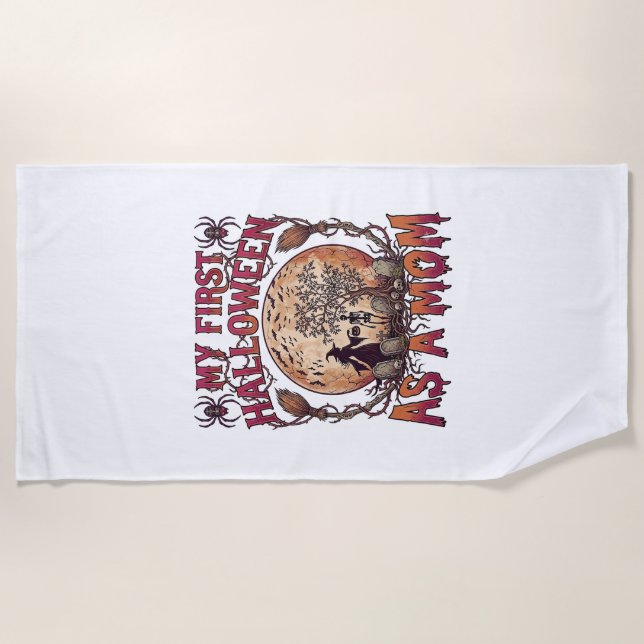 First Halloween As Mum Witch Skeleton Moon_1 Beach Towel (Front)