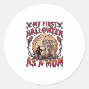 First Halloween As Mum Witch Skeleton Moon_1 Classic Round Sticker