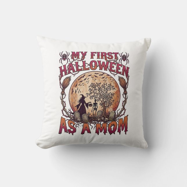 First Halloween As Mum Witch Skeleton Moon_1 Cushion (Front)