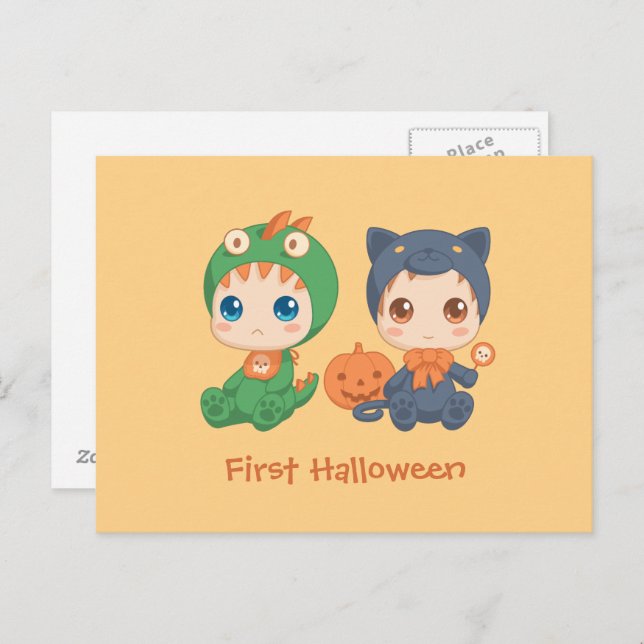 First Halloween Babies Black Cat Dragon Costume Postcard (Front/Back)