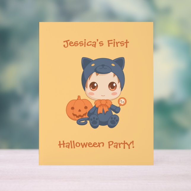 First Halloween Baby Black Cat Party Invitation Acrylic Sign (Neutral)