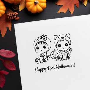 First Halloween Baby Cat Dragon Costume Rubber Stamp