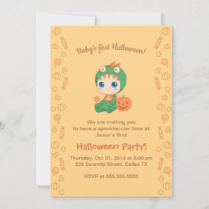 First Halloween Baby Cute Dragon Dinosaur Party Invitation