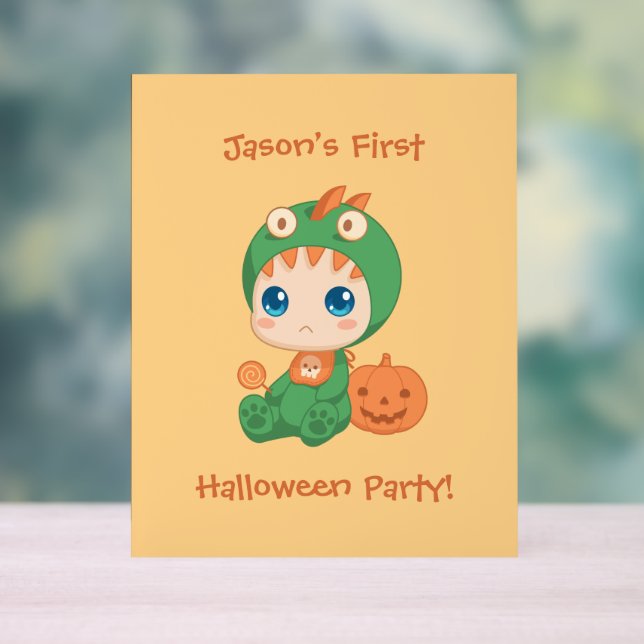 First Halloween Baby Dragon Party Invitation Acrylic Sign (Neutral)