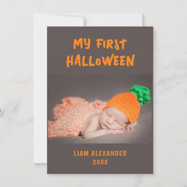 First Halloween Baby Photo Grey Card (Front)