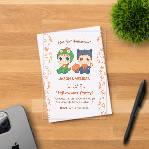 First Halloween Baby Twins Black Cat Dragon Party Acrylic Invitations
