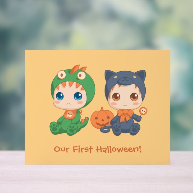 First Halloween Baby Twins Party Invitation Acrylic Sign (Neutral)
