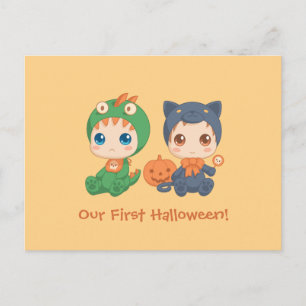 First Halloween Baby Twins Party Invitation Postcard