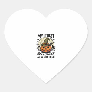 First Halloween Brother Vintage Pumpkin Moon Shirt Heart Sticker