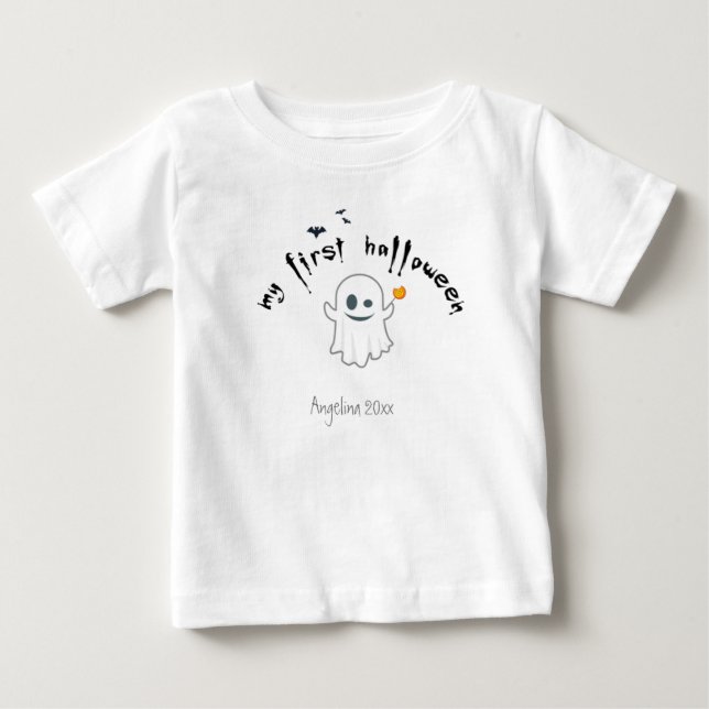 First Halloween Custom Cute Ghost Baby T-Shirt (Front)
