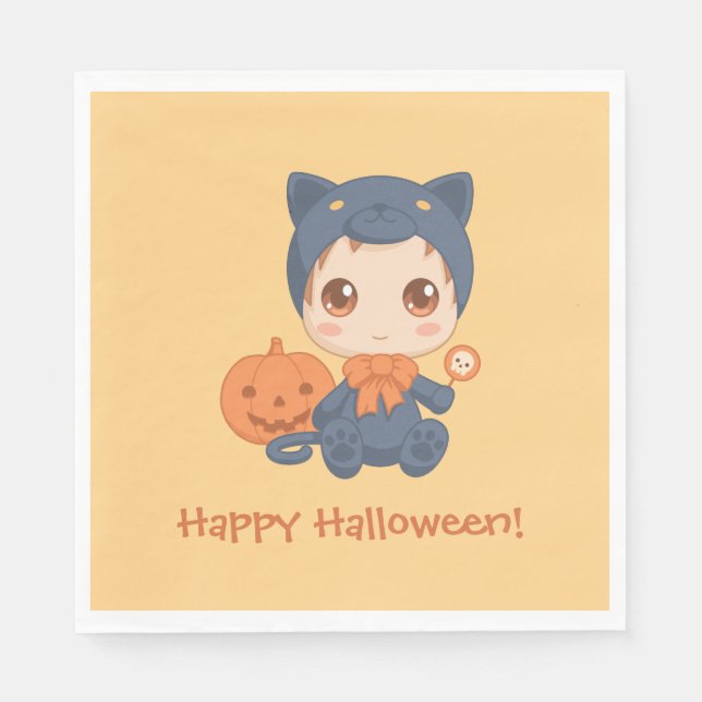 First Halloween Cute Baby Black Cat Costume Napkin (Front)