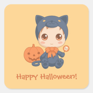 First Halloween Cute Baby Black Cat Costume Square Sticker