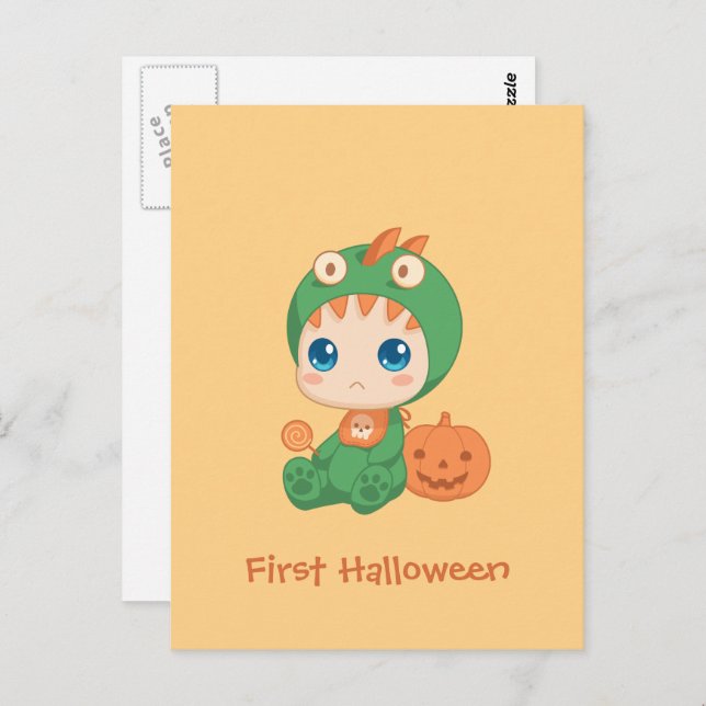 First Halloween Cute Baby Dragon Dinosaur Costume Postcard (Front/Back)