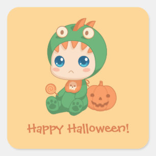 First Halloween Cute Baby Dragon Dinosaur Costume Square Sticker