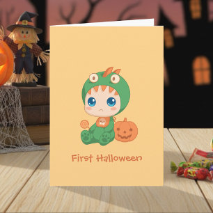 First Halloween Cute Baby Dragon Dinosaur Custom Card