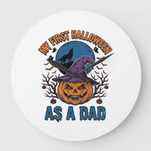 First Halloween Dad Vintage Pumpkin Wolf Shirt_1 Large Clock