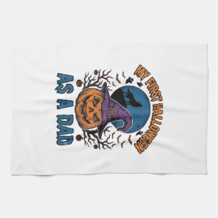 First Halloween Dad Vintage Pumpkin Wolf Shirt_1 Tea Towel