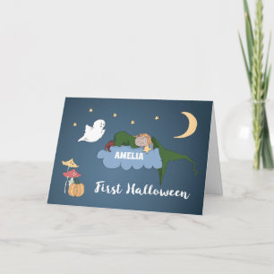 First Halloween Girl Sleeping on Cloud Personalise Card