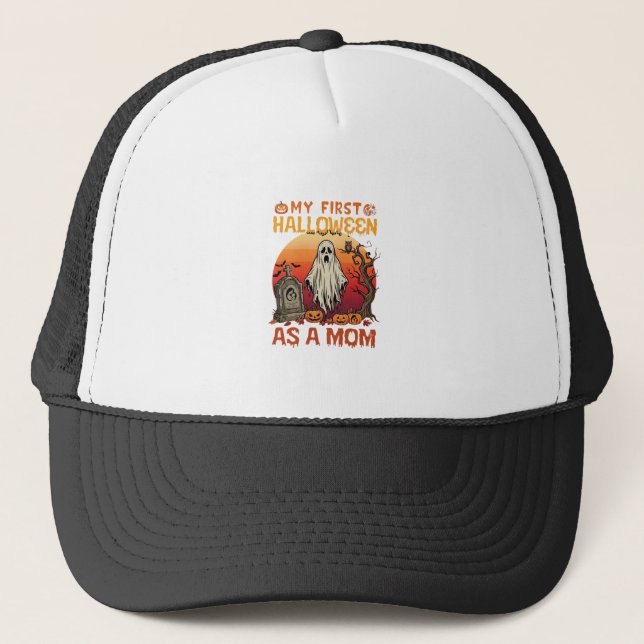 First Halloween Mum Ghost Tombstone Pumpkin_1 Trucker Hat (Front)
