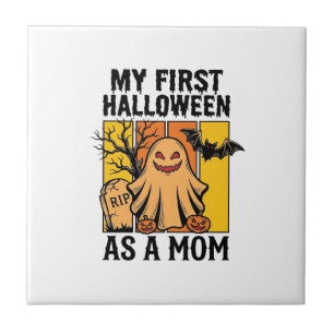 First Halloween Mum Shirt Vintage Ghost Design_1 Tile