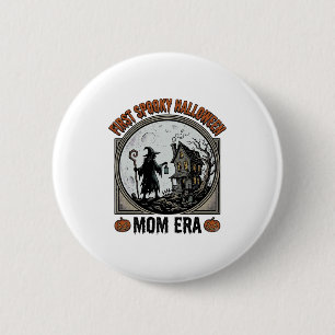 First Halloween Mum Vintage Engraving Haunted Witc 6 Cm Round Badge