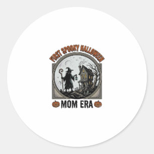 First Halloween Mum Vintage Engraving Haunted Witc Classic Round Sticker
