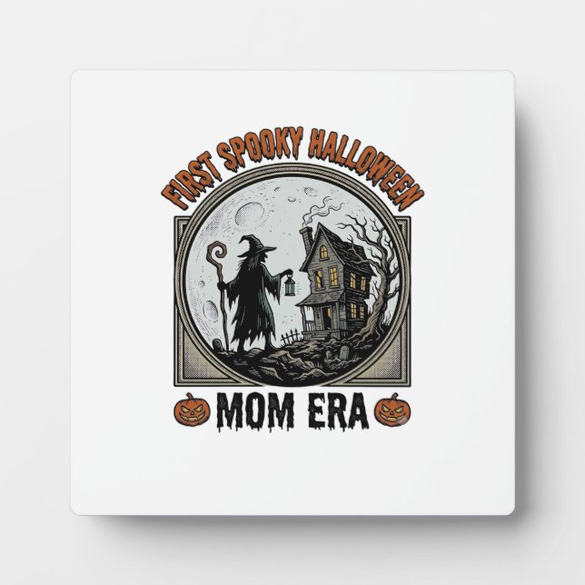 First Halloween Mum Vintage Engraving Haunted Witc Plaque (Front)