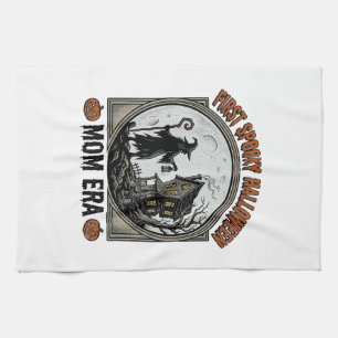 First Halloween Mum Vintage Engraving Haunted Witc Tea Towel