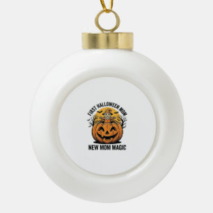 First Halloween Mum Vintage Pumpkin Bat Shirt_1 Ceramic Ball Christmas Ornament