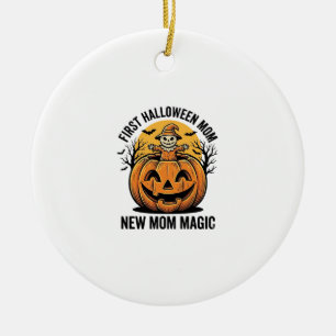 First Halloween Mum Vintage Pumpkin Bat Shirt_1 Ceramic Tree Decoration