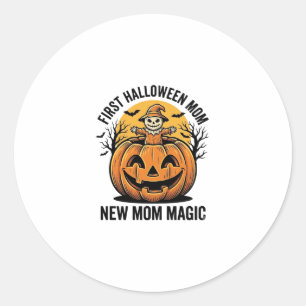 First Halloween Mum Vintage Pumpkin Bat Shirt_1 Classic Round Sticker