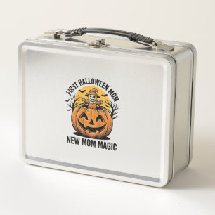 First Halloween Mum Vintage Pumpkin Bat Shirt_1 Metal Lunch Box