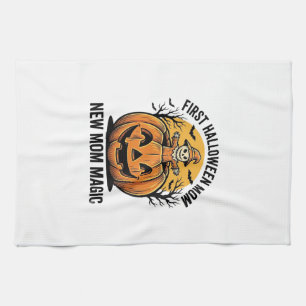 First Halloween Mum Vintage Pumpkin Bat Shirt_1 Tea Towel